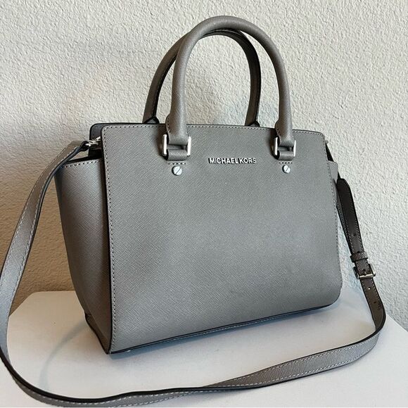 MICHAEL KORS Light Grey Selma Raven Bedford Fulton Satchel Tote Crossbody - Picture 1 of 11